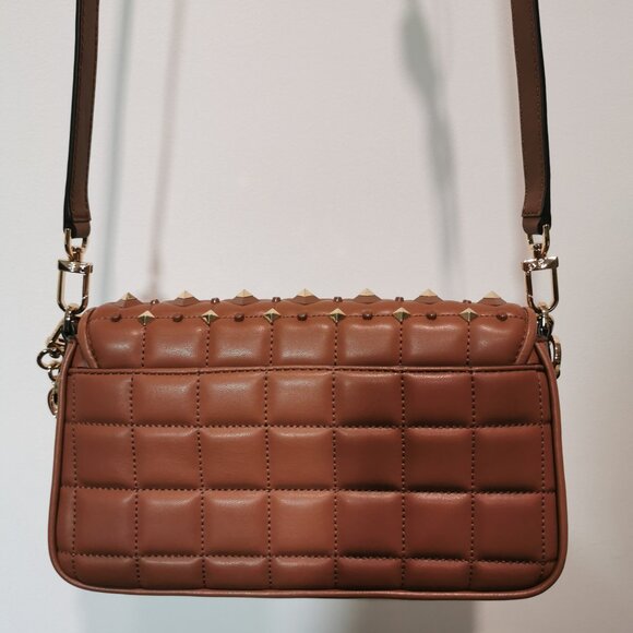 Cognac/Gold Quilted/Studded Leather Satchel/Crossbody NWOT #258 - Picture 5 of 13